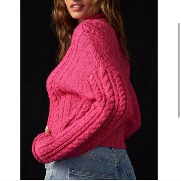 Pilcro Anthropologie Women's Pink Mock-Neck Cable-Knit Sweater Size XS - Picture 3 of 11